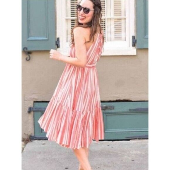 Anthropologie Eva Franco Daylily Stripe Dress Red White Cotton Halter Size L - Picture 3 of 11